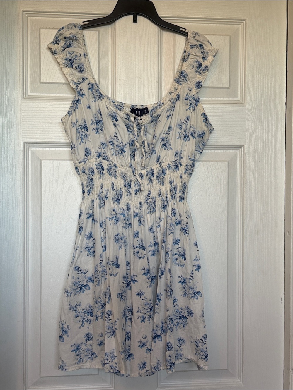 GAP White Mini Dress with Blue Floral Print